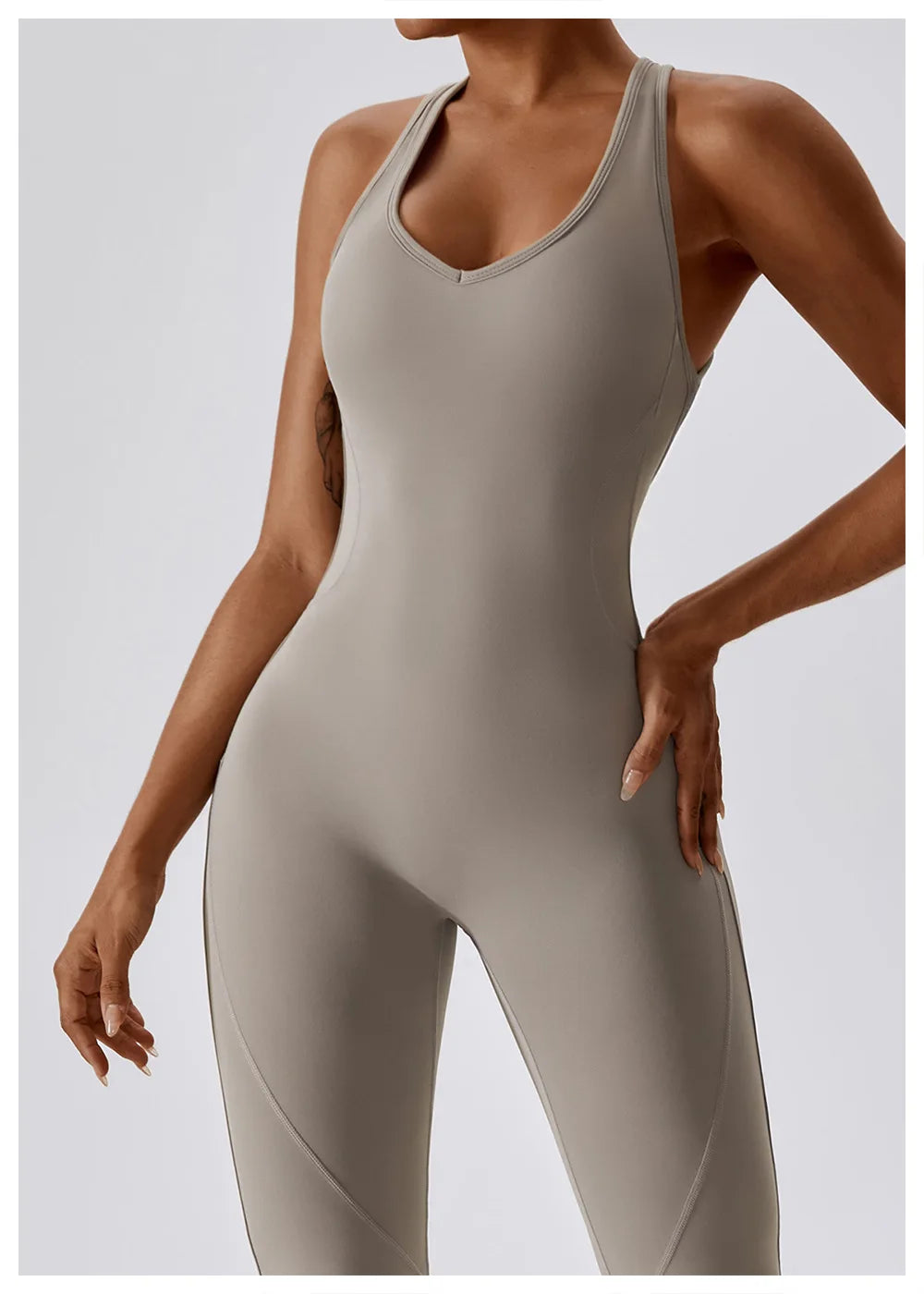 KHAKI JASMINE – ELEGANT FITNESS BODYSUIT