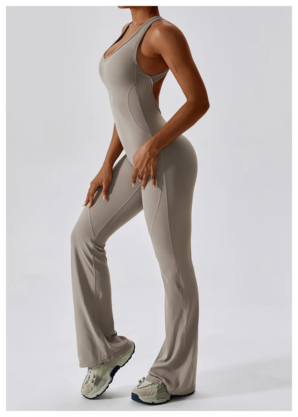 KHAKI JASMINE – ELEGANT FITNESS BODYSUIT