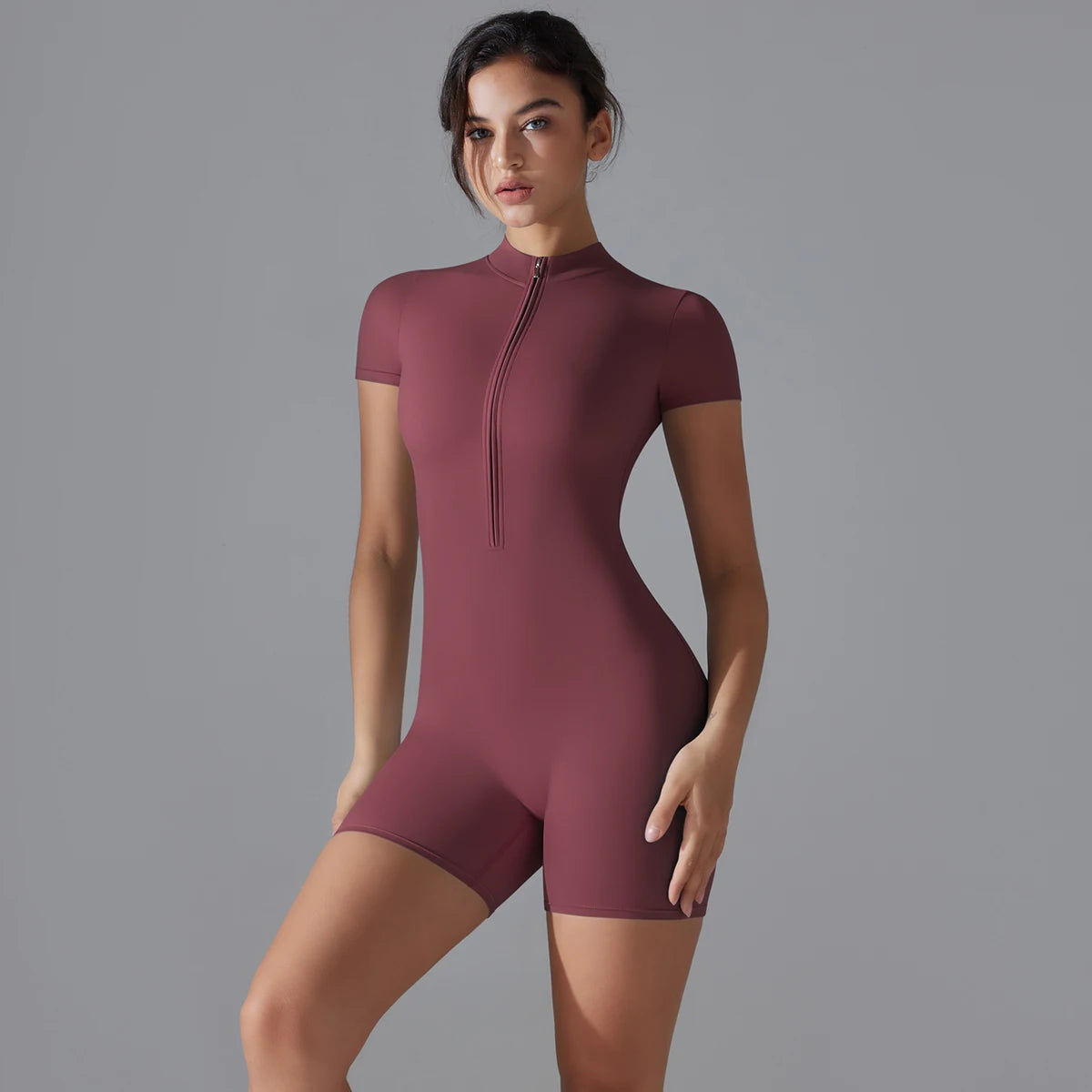 BURGUNDY LUCY –  SHORT STYLISH FITNESS BODYSUIT